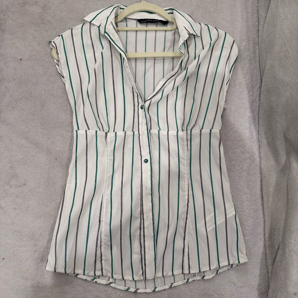 Zara size S blouse white and green stripes